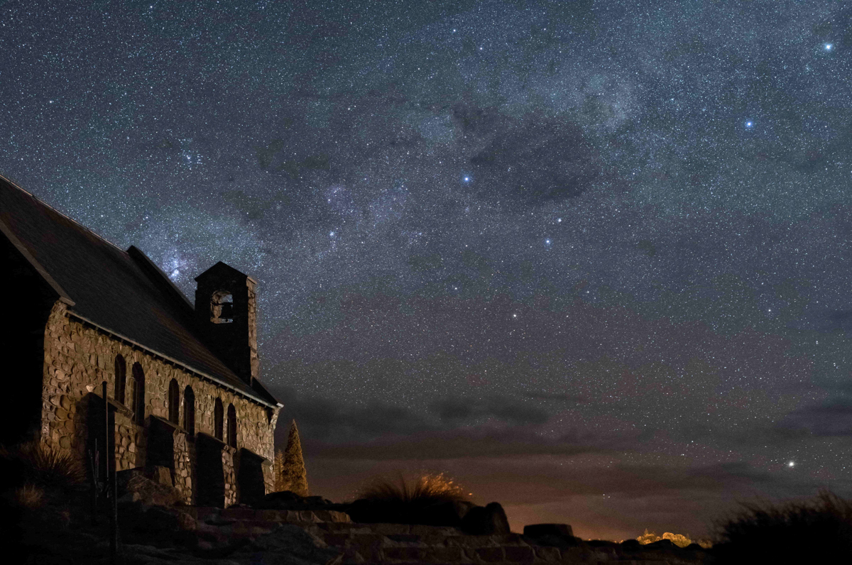 Church of the good shepherd from the side at night